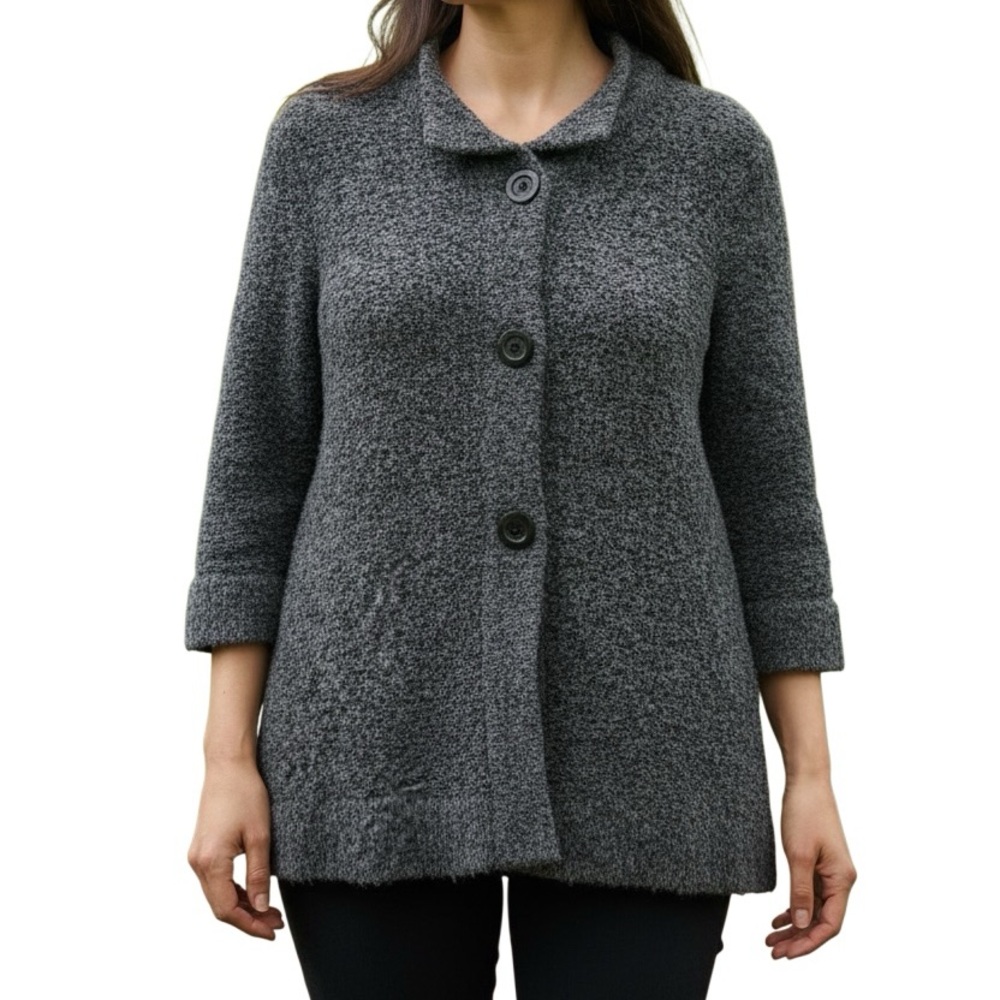 Susan Bristol Cardigan Sweater 1X Wool blend Gray Long Sleeves Buttons Casual